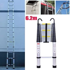 Telescoping Ladder 20ft 6.2M Aluminum Extension Folding Ladder Anti-Slip w/ Hook