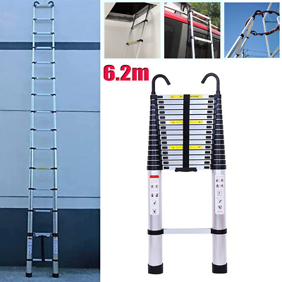 Telescoping Ladder 20ft 6.2M Aluminum Extension Folding Ladder Anti-Slip w/ Hook