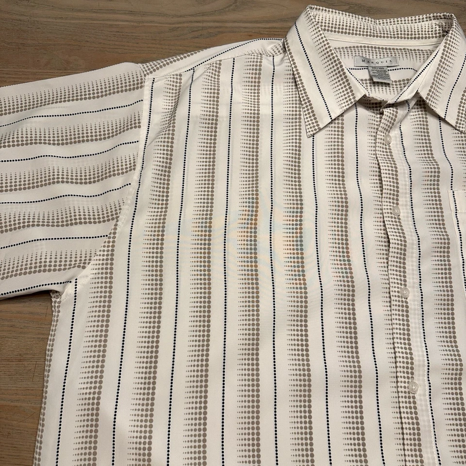 Camisa Marquis Blanca Salvaje Geométrica a Rayas Para Hombres 3XL Corta Slv Círculos Abotonados Foto 4 de 4