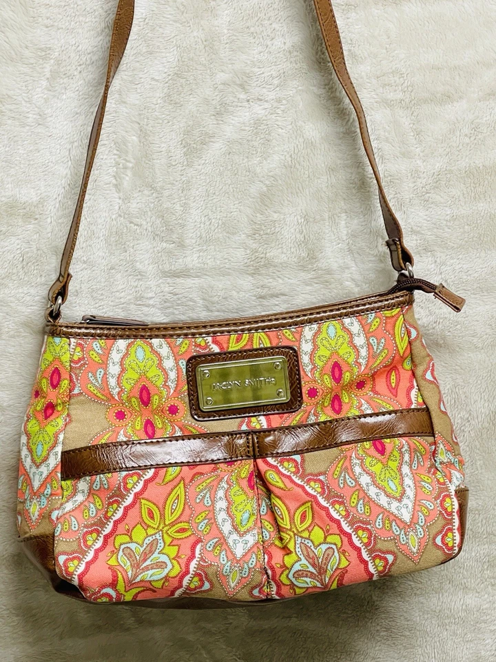 Bolso de Hombro Jaclyn Smith Bolso de Mano Cartera Cuero Sintético Borde Floral Lona Foto 2 de 4