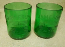 Jameson Whiskey  Etched Green Glass  Made From Empty Bottle Set of 2