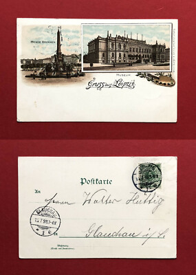 Postcard Leipzig 1898 Museum and Mende Fountain (61285