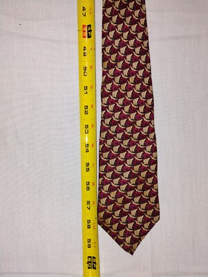 Men's Necktie Boxelder Co. M.C. Escher Fish Boats Red Gold 60'' L 3.5'' W