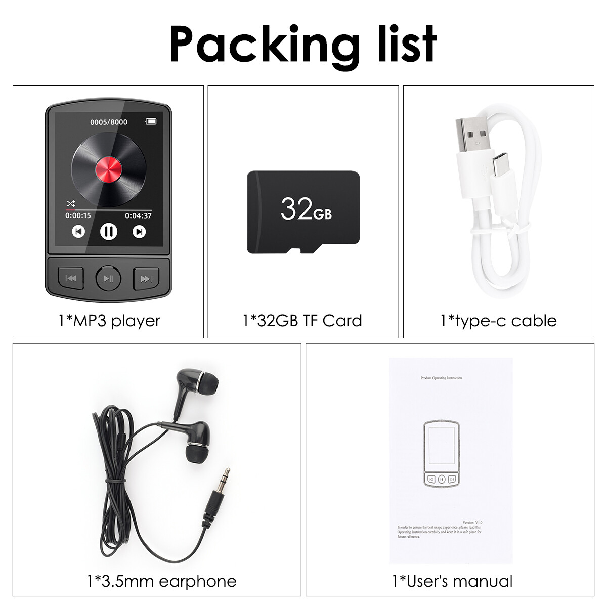 MP3 Player 32GB HiFi Lossless Sound Bluetooth Clip Music Voice Recorder FM Radio