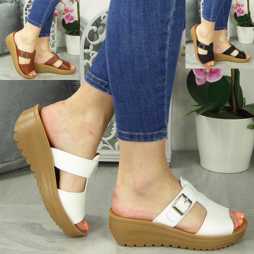 Mules Shoes Sliders Womens Casual Slipper Wedge Ladies Comfy Summer Slip On  Size | eBay