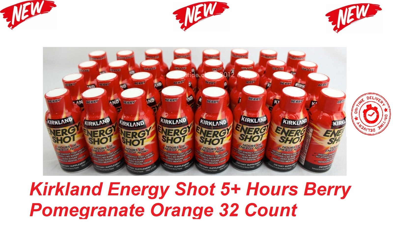 New Kirkland Energy Shot 5+ Hours Berry Pomegranate No Sugar / Carbs 32