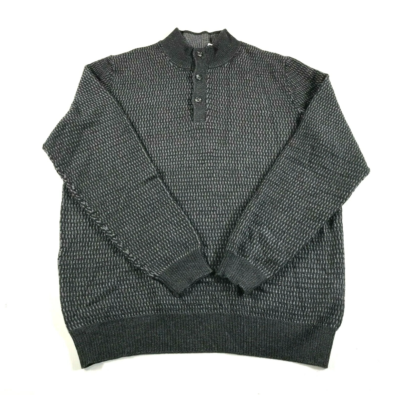 New Joseph Abboud Sweater Extra Large Gray Waves Henley Button Neck Mock Neck