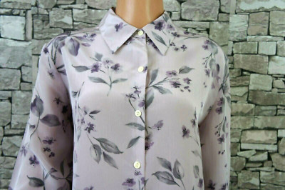 AUGUST SILK DAMEN REINE SEIDE FEST BLUSE FLIEDER MAUVE BLUMIG   L 