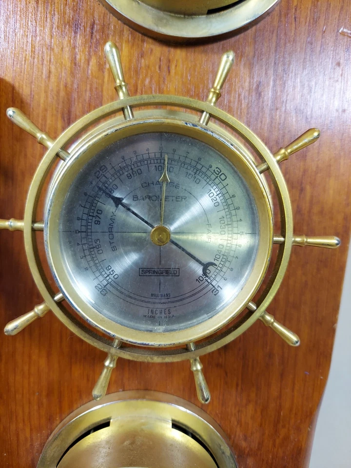 Temperature & Barometer Wall Display Springfield Instrument Clock Wood 16x4x7" - Image 3 of 4