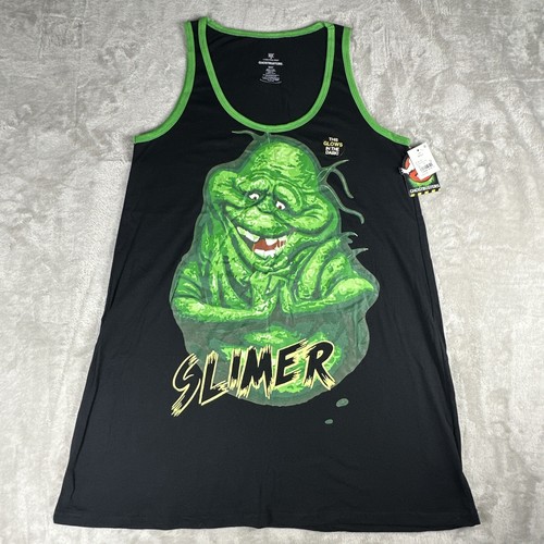 Ghostbusters Slimer Tank Shirt Adult Small Black Retro Tagless Long Graphic Tee
