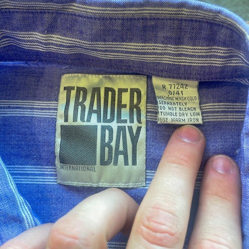 Trader Bay Shirt Mens XL Purple White Striped VTG 90s Single Stitch Collared - Picture 2 of 9