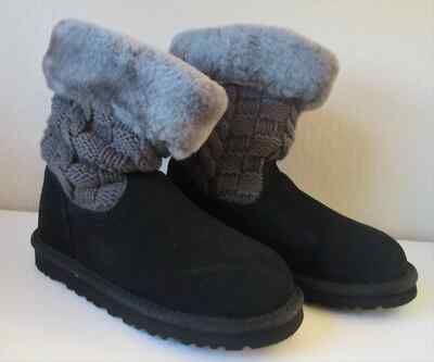 °UGG° Boots Stiefel Lammfell schwarz grau Strickschaft K Juniper Gr. 31 NEU OVP
