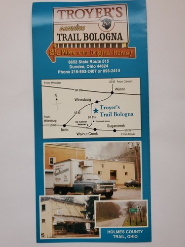 Troyer's Trail Bologna Brochure Pamphlet Advertisement Holmes County Trail Ohio - Picture 2 of 3