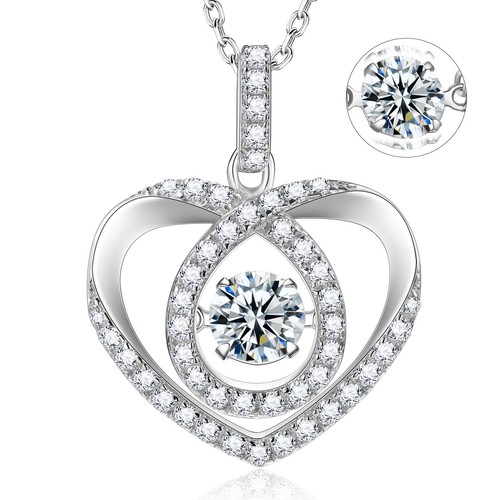Real Moissanite Dancing Heart Pendant Necklace Heart Jewelry 925 Sterling Silver - Picture 3 of 18