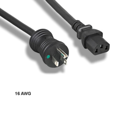 KNTK 15ft 16 AWG Hospital Grade Power Cable NEMA 5-15P to C13 13A/125V Blk