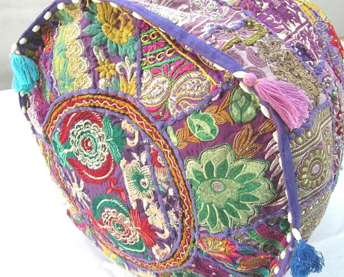 Khambadiya Floral Patchwork Round Bean Bag Pouf Ottoman Pouffe Cover Seat Stool - Picture 42 of 90
