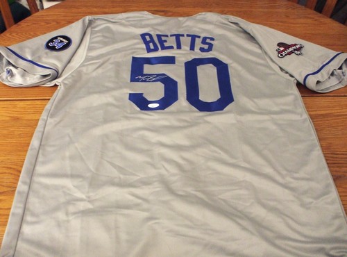 MOOKIE BETTS AUTO LA DODGERS 2024 WS CHAMPS JERSEY W/FERNANDO#34 PATCH - JSA - Picture 2 of 11