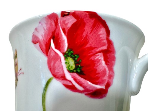 222 Fifth Caitlin Poppies & Butterfly Fine Bone China 12 oz Coffee Tea Mug - Picture 12 of 16