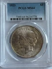 PCGS MS64 1923 Peace Silver Dollar $1