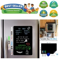 Magnetic Black Dry Erase Board Sheet 12" x 8" for Fridge, Easy to Read with 3...