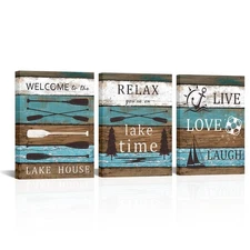 Lake Wall Art Teal Canvas Art Prints Lake Rules Picture Painting for Lake Hou...