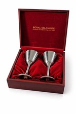 Royal Selangor Pewter Goblets Set of 2 w/ Original Wood Box