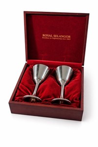 Royal Selangor Pewter Goblets Set of 2 w/ Original Wood Box