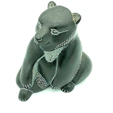 Boma Polar Bear Figurine 4.5” Long Canada Inuit Hand Sculptured Black Soapstone