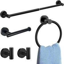 5 Pcs Black Bathroom Hardware Set Stainless Steel Towel Bar Towel Racks Hooks