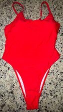 Womens Brand New NWOT High Leg One Piece Solid Red Bathing Suit / Swim Wear