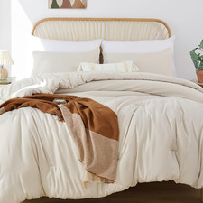 King Size Comforter Set Beige, 3Pcs 1 Boho Comforter  2 Pillowcases All Seaso