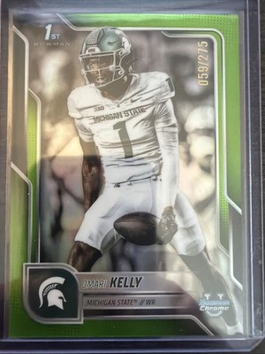 2025 Bowman Chrome U Football Omari Kelly #38 Lime Green Refractor /275 - MSU