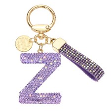 Initial Letter Keychain, Gift Bling Letter-Z Key Chain for Women, Purple