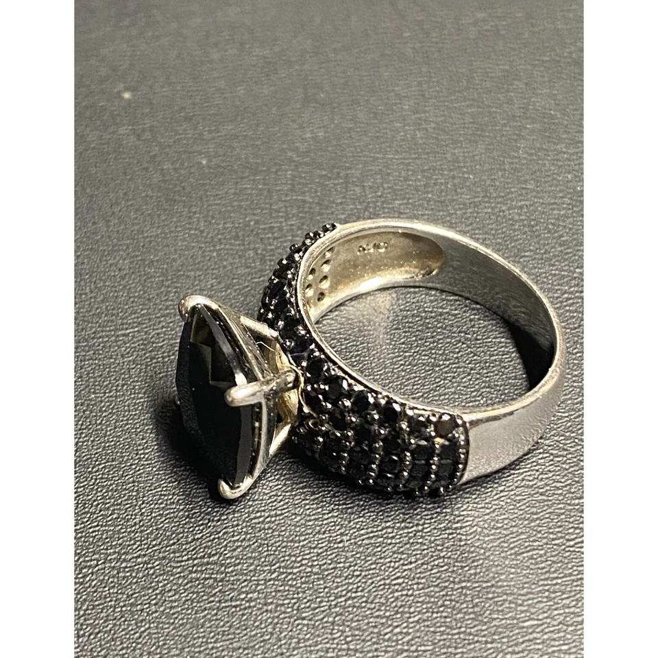 925 Sterling Silver And Black Jadeite Jade Ring Size 9 Sky - Image 4 of 4