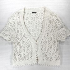 Y2K White Crochet Knit Short Sleeve Button Crop Top Boho Hippie Festival Fairy