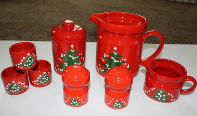 VTG Waechtersbach Germany Red Christmas Tree S&P Jam Jar Pitcher Creamer Candle