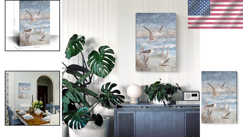 Coastal Seagull Seascape Wall Decor 16x24" - Image 2 of 4