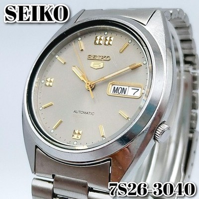 Seiko 5 Automatic Day-Date 7S26-3040 Vintage Mens Watch Original Bracelet Japan