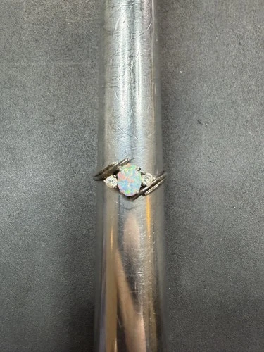 2.3g VTG Sterling Silver 925 Lab Opal & CZ Ring Size 10 Jewelry Lot O