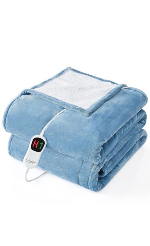 Homemate Electric Heated Blanket Twin Blue Ultra Soft 10 Heat Settings Auto-Off