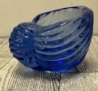 Vintage Cobalt Blue Glass Sea Shell Candle Toothpick Holder Vase Votive  3" Size
