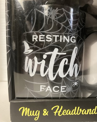 NIB Resting Witch Face Coffee Mug & Headband Gift Set - Picture 2 of 3