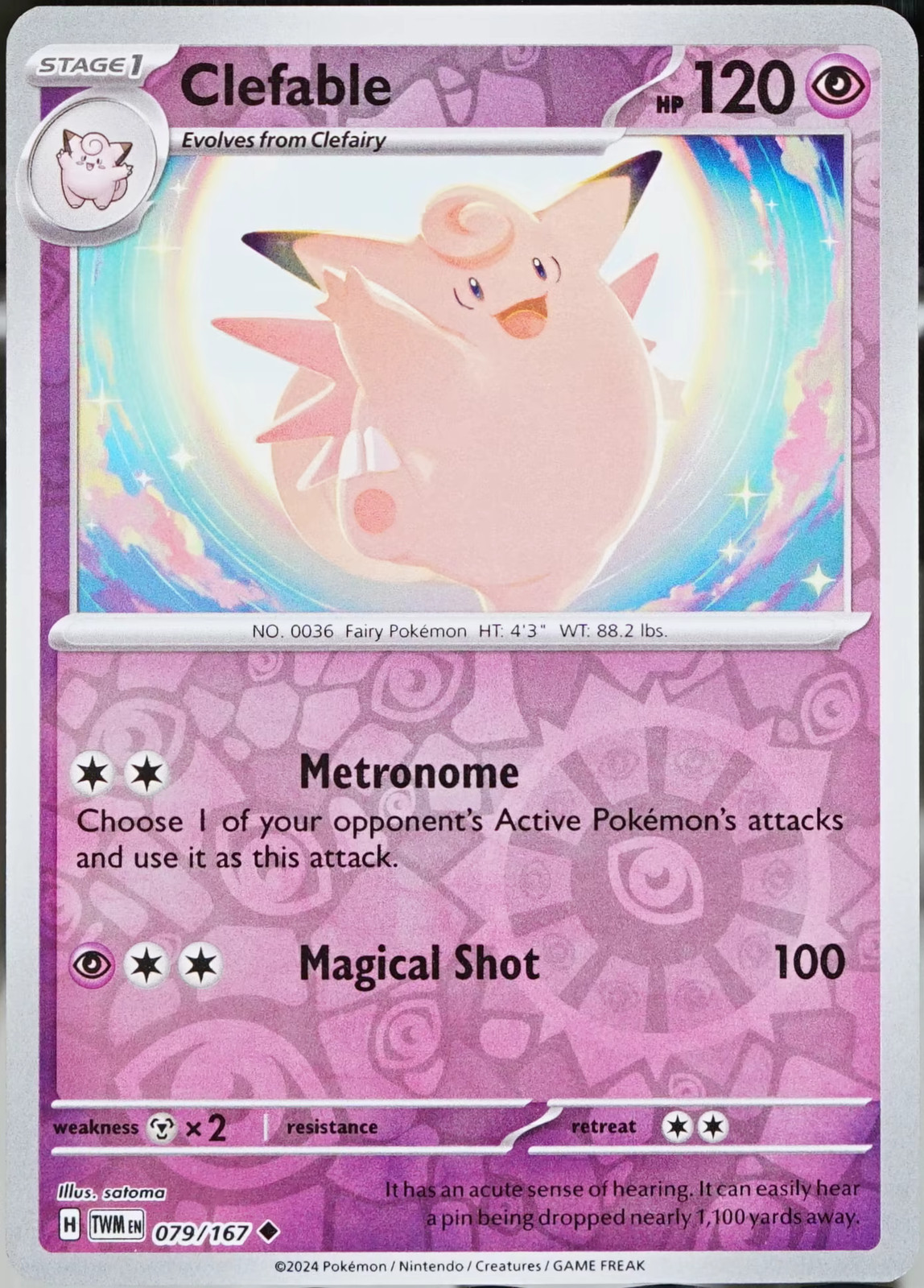Twilight Masquerade #79 Clefable Reverse Holofoil Pokemon EX