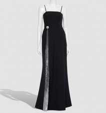 Betsy  Adam Women's Black Sequin-Trim Square Neck Sleeveless Gown Dress Sz 2
