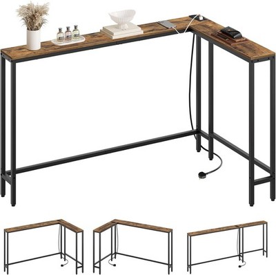 Schmaler Konsolentisch, 180 cm schmaler Sofatisch mit Steckdosen, hinter Eingang