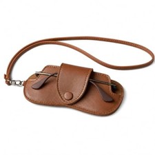 PU Leather Glasses Case With Neck Strap, Portable Eyewear Pouch With Brown