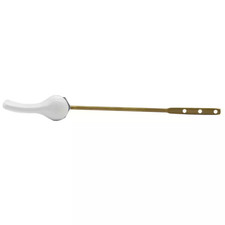 Front Mount Toilet Tank Trip Lever with Brass Rod in White