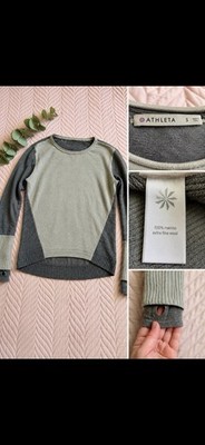 100% Merino Wool ATHLETA Colorblock Sweater Thumbhole Cuffs Women s Small