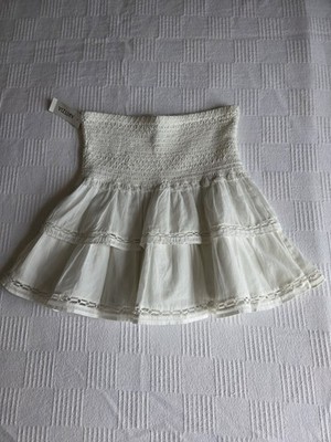 NWT $78 Sunday Best Womens White Mini Skirt Tiered Ruffle Smocked Waist Boho XS 