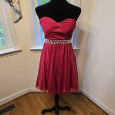 Speechless Sparkle Red Strapless Party Dress Rhinestone Belt Bow Back Size 5